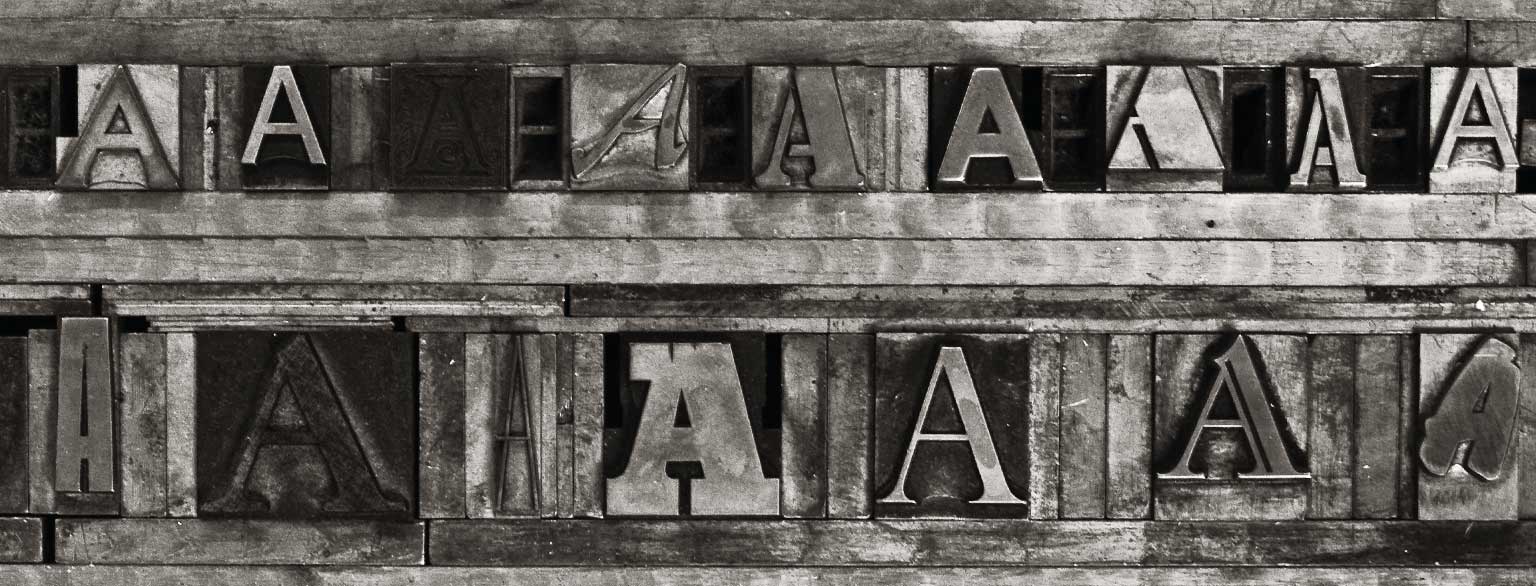 Masthead Graphic: A variety of metal capital ‘A’s from various typefaces for handset letterpress printing.